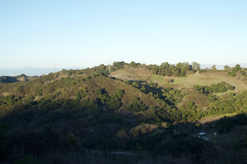 Close to the top of the trail, you can look across the canyon and see Fremont Older Open Space Preserve and the trails that run along the ridge line.