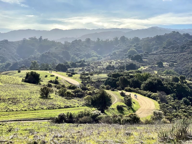 A view of Hayfield Trail and the surrounding countryside, looking south from near Hunters Point.