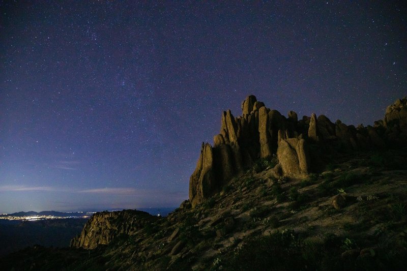 The saddle above Flatiron Trail, lit by the city, about 2:30AM. For me, the moment the camera earned its pack weight.