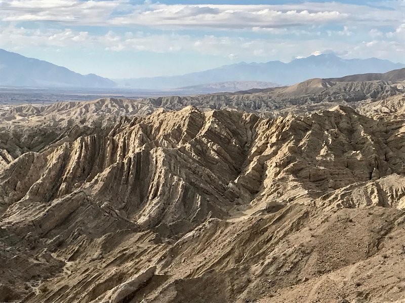 East Indio Hills Badlands looking toward Palm Springs and Banner Pass.