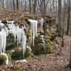 Icicles on rock outcropping.