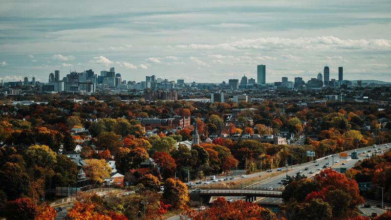 An autumn view of Boston from the Fells