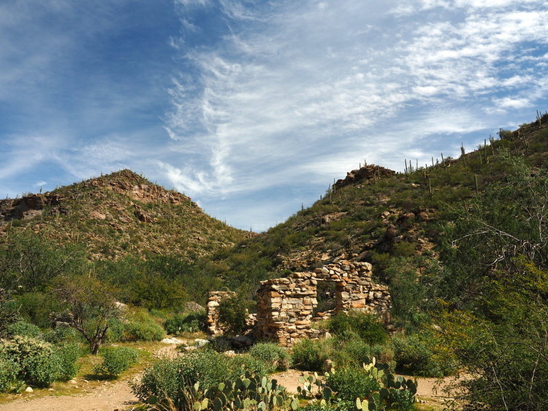 The old stone building at the Wild Burro / Alamo Springs Spur junction.