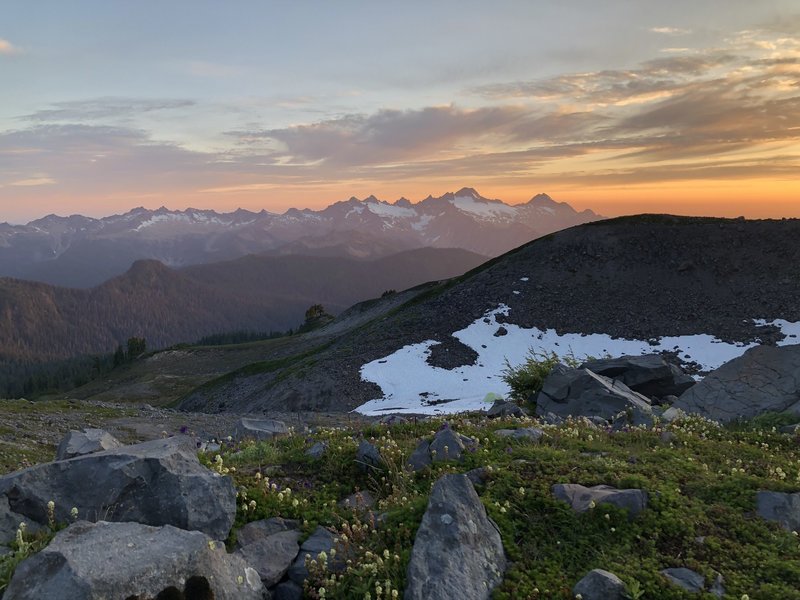 Sunset over the North Cascades from the foot of Mount Baker