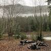 The Wolf Bar camp along the North Fork Quinault River in winter