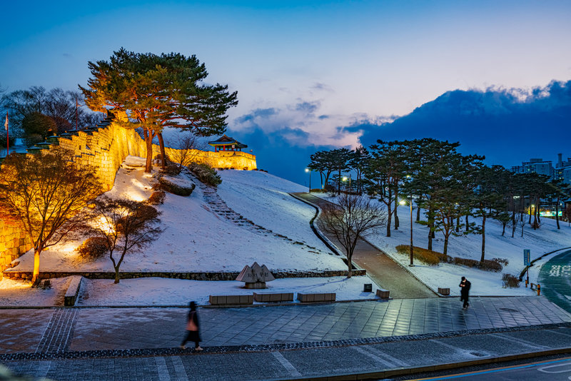 Quiet streets on a sunday night at Hwaseong Fortress