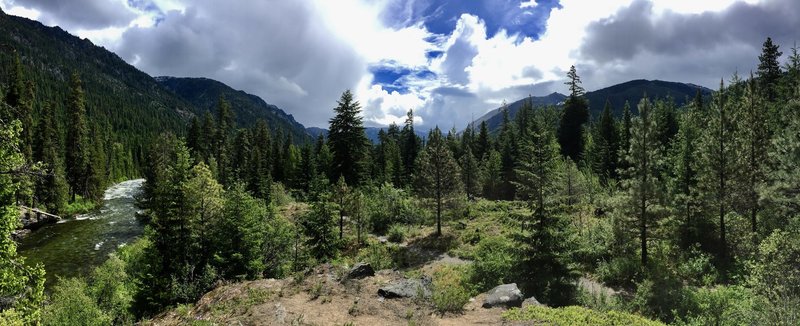 A panorama looking east along the Icicle Gorge Trail.