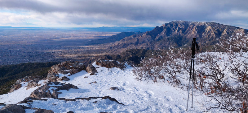 Summit of South Peak Sandia Mountains. Looking towards North peak. Taken February 2020.