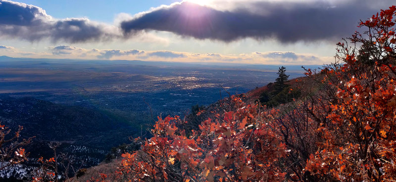 South Peak trail looking southwest toward ABQ Sunport and Kirtland AFB.