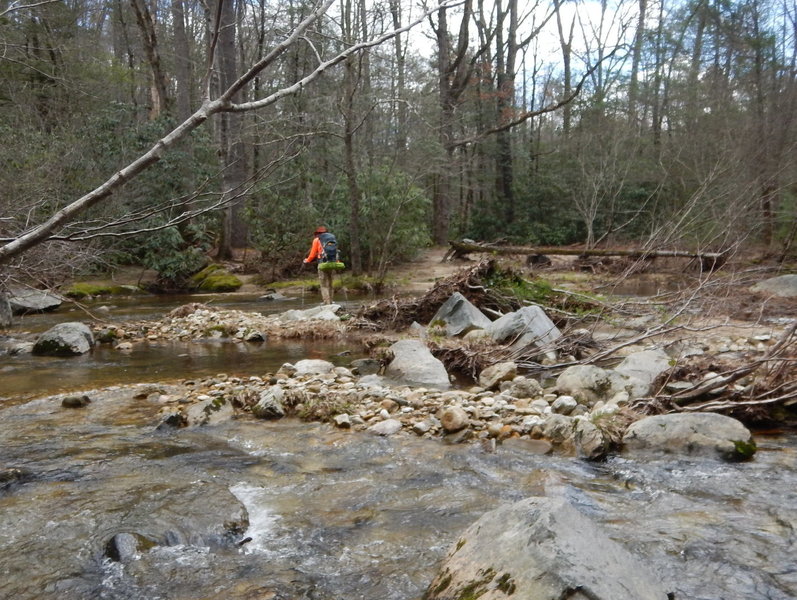 Crossing Harper Creek on Raider Camp / Mountains to Sea Trail.