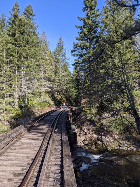 Railroad bridge that you cross at the start.