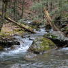 The trail requires crossing the river multiple times.