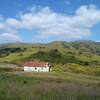 Snell Barn in the Diablo Range hills of Joseph D. Grant County Park. Mt. Hamilton, 4,265 ft., is in the distance toward the right. Lick Observatory can be seen at the top of Mt. Hamilton.