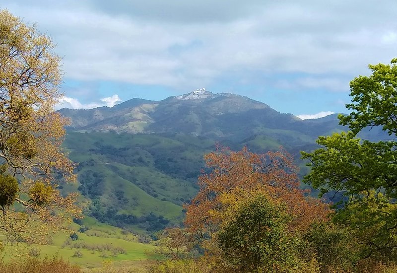 Mt. Hamilton, 4,265 ft., with a dusting of snow and Lick Observatory on its summit, is seen to the northeast from high on Dutch Flat Trail.