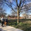 Nice walking path with swimming pool building in the background