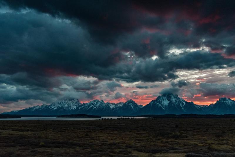 This shot is taken from the back deck of the Jackson Lake Lodge in Grand Teton National Park.