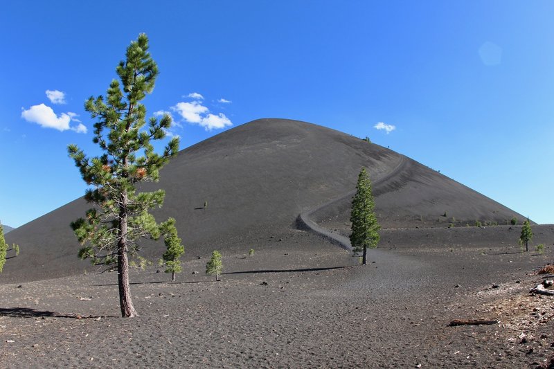 View of Cinder Cone and its trail