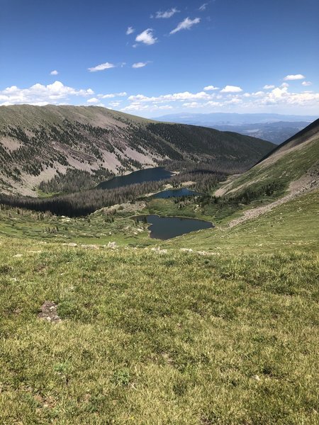 Almost at the top of the pass. Views of Brush Creek Lakes (Lower) and a small pond (upper)