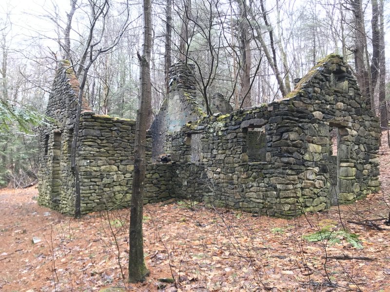 The ruins of an old stone building.