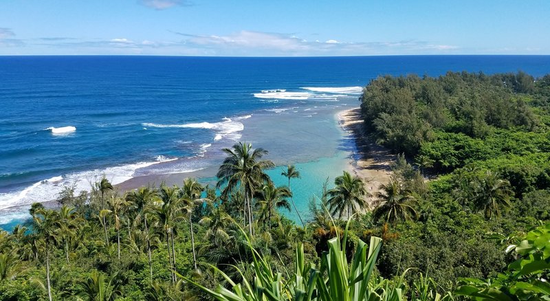 View of Ke'e beach from Kalalau Trail