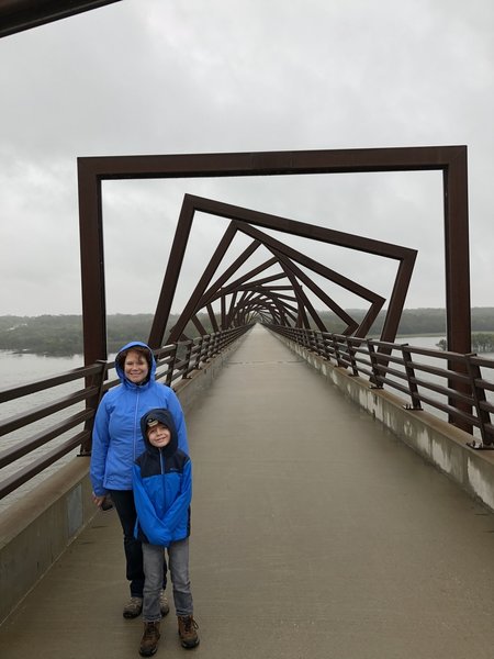 The art welded on the bridge simulates the look of a mine shaft, used to represent the local mining operations from long ago.