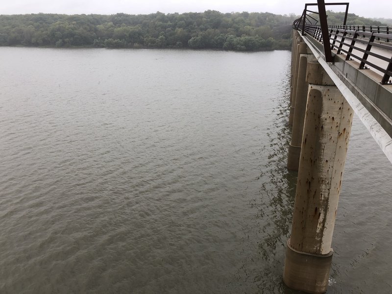 There are outcroppings along the bridge to get this view.  It's not for people who have an issue with heights.  :)  It's about 13 stories high (40 meters)