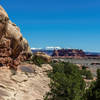 Squaw Butte and the snow covered La Sal Mountains not far from the Squaw Loop