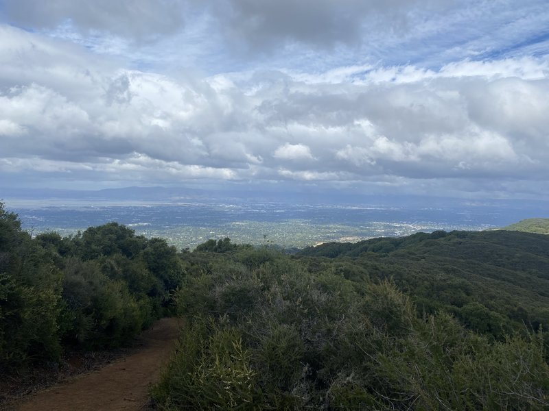 The quarry trail climbs high above Silicon Valley, offering sweeping views of the South Bay.