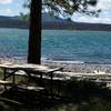 A picnic table sits at the head of Butte Lake.