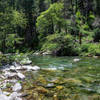 Just south of the bridge across the North Fork of Middle Fork American River are a few boulders that invite you to dip your toes into the water