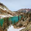 Beautiful blue/green water. Still has ice floating in June.