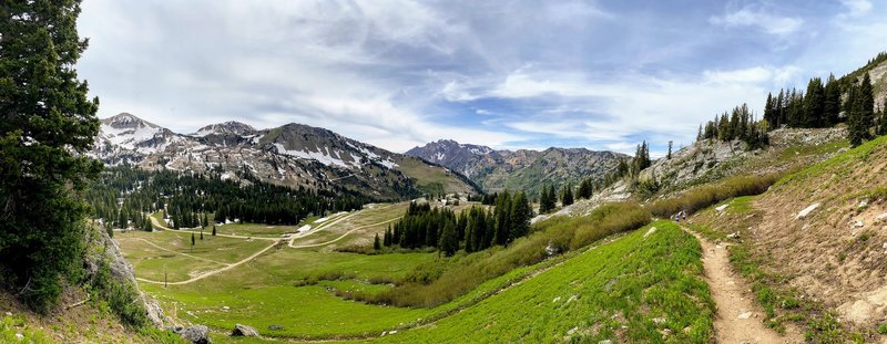 The view of Albion Basin dropping in from Catherine's Pass.