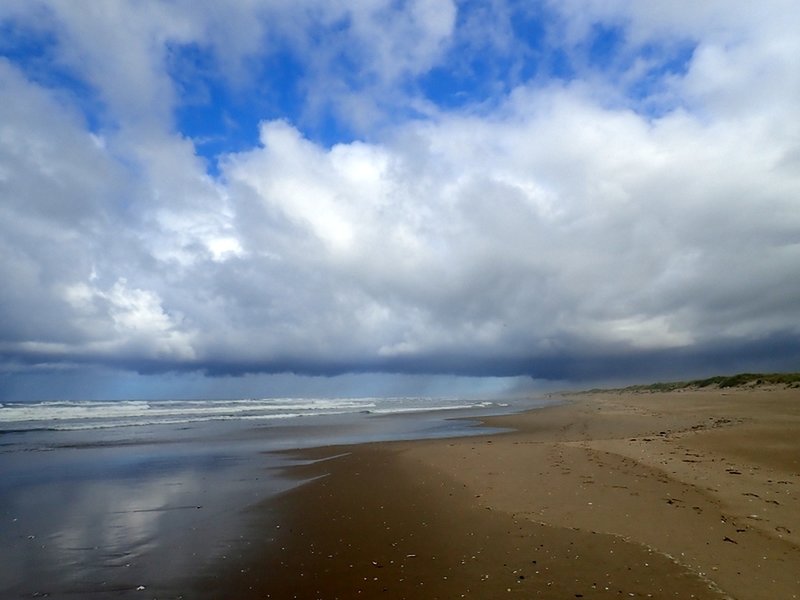 A rain squall comes ashore