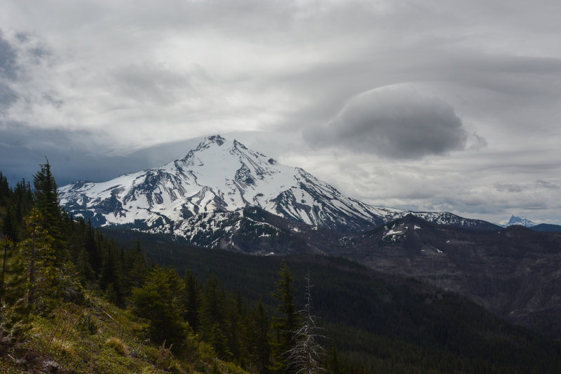 Mount Jefferson and Three Finger Jack on a cloudy day.