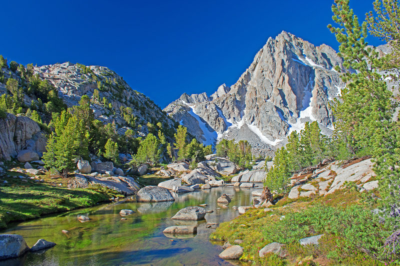 Stream below Hungry Packer Lake. Note: between Sailor Lake and Hungry Packer, the trail has been moved to the west side of the stream