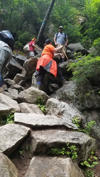 Up the Rock River on the Falling Waters Side of the Franconia Ridge Mt. Lafayette Trail Loop July 2, 2020 Vertical Staircase Trail not for the fainthearted or knee damaged