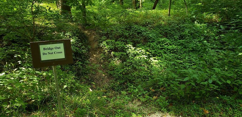 As soon as they put up the sign, I felt I had to cross the ravine which is much deeper than it appears in the photo.