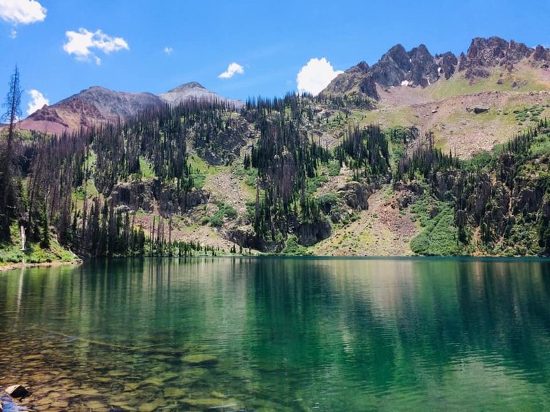 The beautiful blue green coloring of Crater Lake!