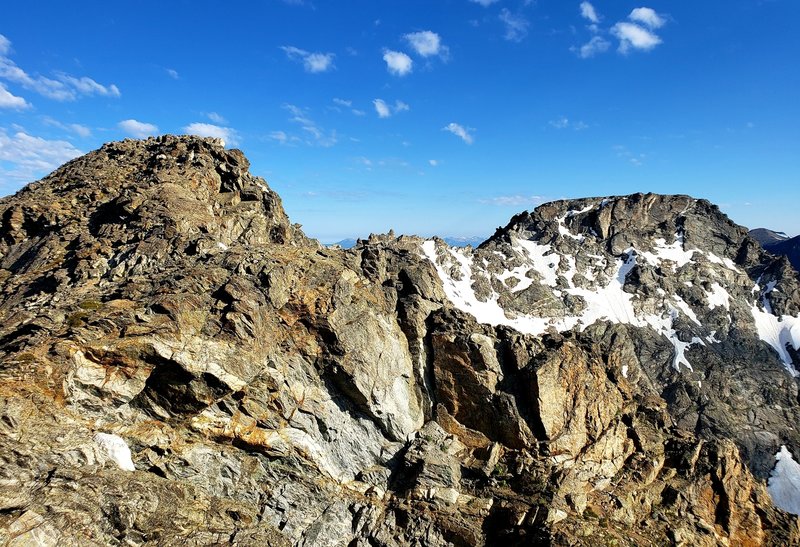 A view of the ridge line traverse from South Arapaho Peak. The North Peak is the big flat section on the right hand side of the photo