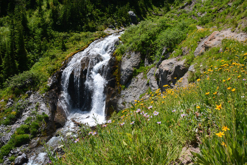 One of the Clark Creek spurs forms a lovely falls. You'll need to find a way across just above it.