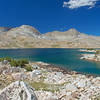 Muriel Lake. A trail-of-use to Goethe Lake runs up the low ridge on the far side of the lake.