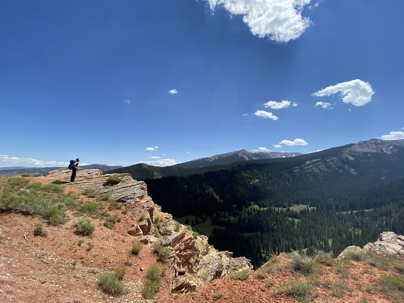 Half way down the trail walking on the ridge line.