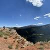 Half way down the trail walking on the ridge line.