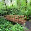 A wooden footbridge over a small creek on the Wilson River Trail.