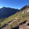 Ascending Buckskin Pass on the 4 Pass Loop in Maroon Bells Wilderness.