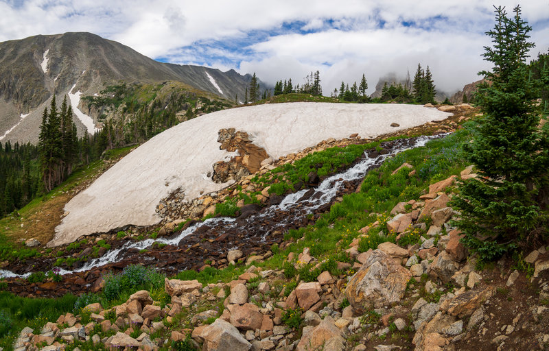 Snowfield just below Lake Isabelle.