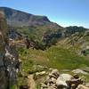 The CDT/Fremont Trail drops quickly into a breath-taking valley to the south of the Mt. Baldy pass at the Bald Mountain Basin southern end.