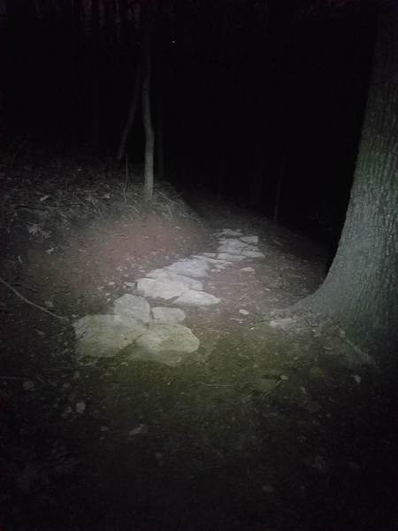 Well defined switchback section at night.