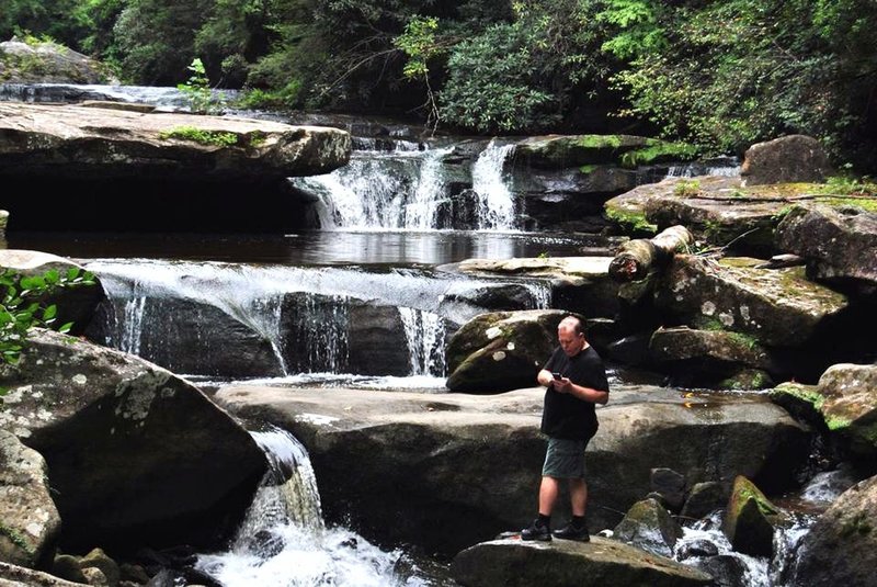 Standing amid the cascades.