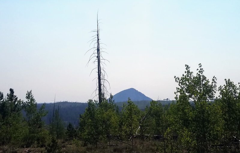 Signal Butte through the haze of wildfire.